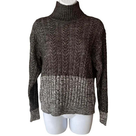 Splendid Gray Color Block Cable Knit Turtleneck Sweater - Picture 1 of 7